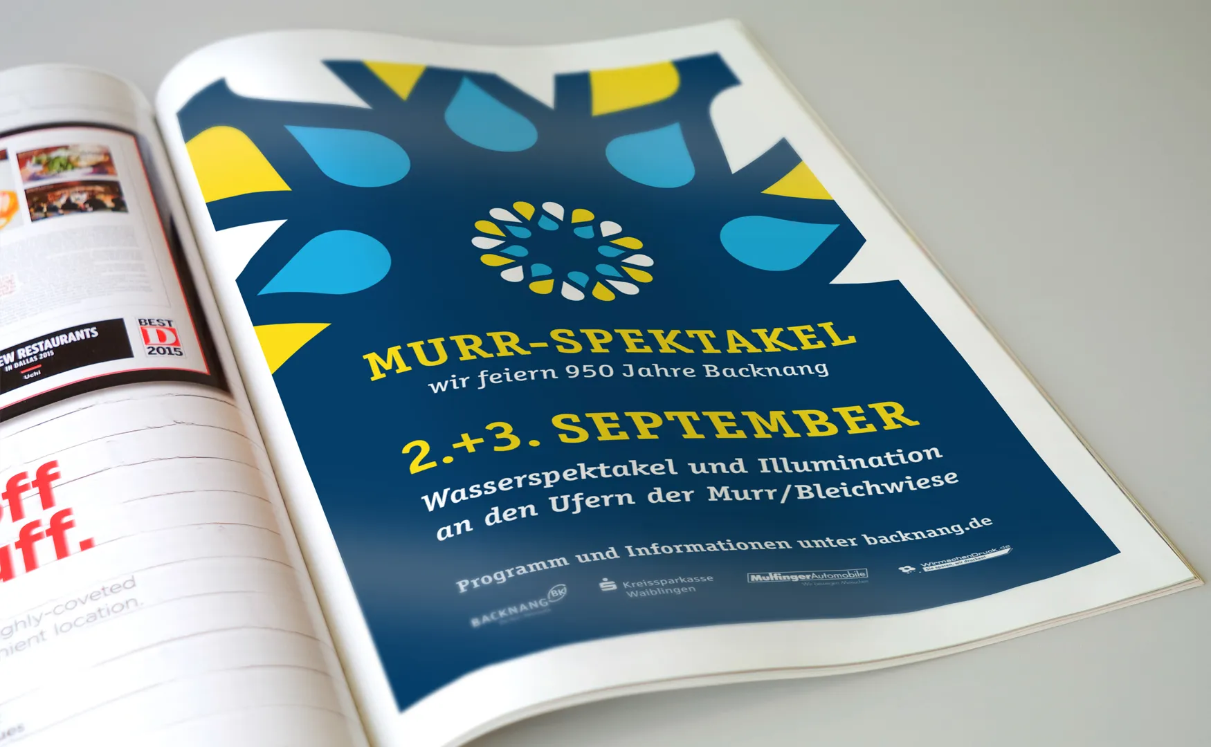 Anzeige zum Murrspektakel in Backnang in einer aufgeschlagenen Zeitschrift