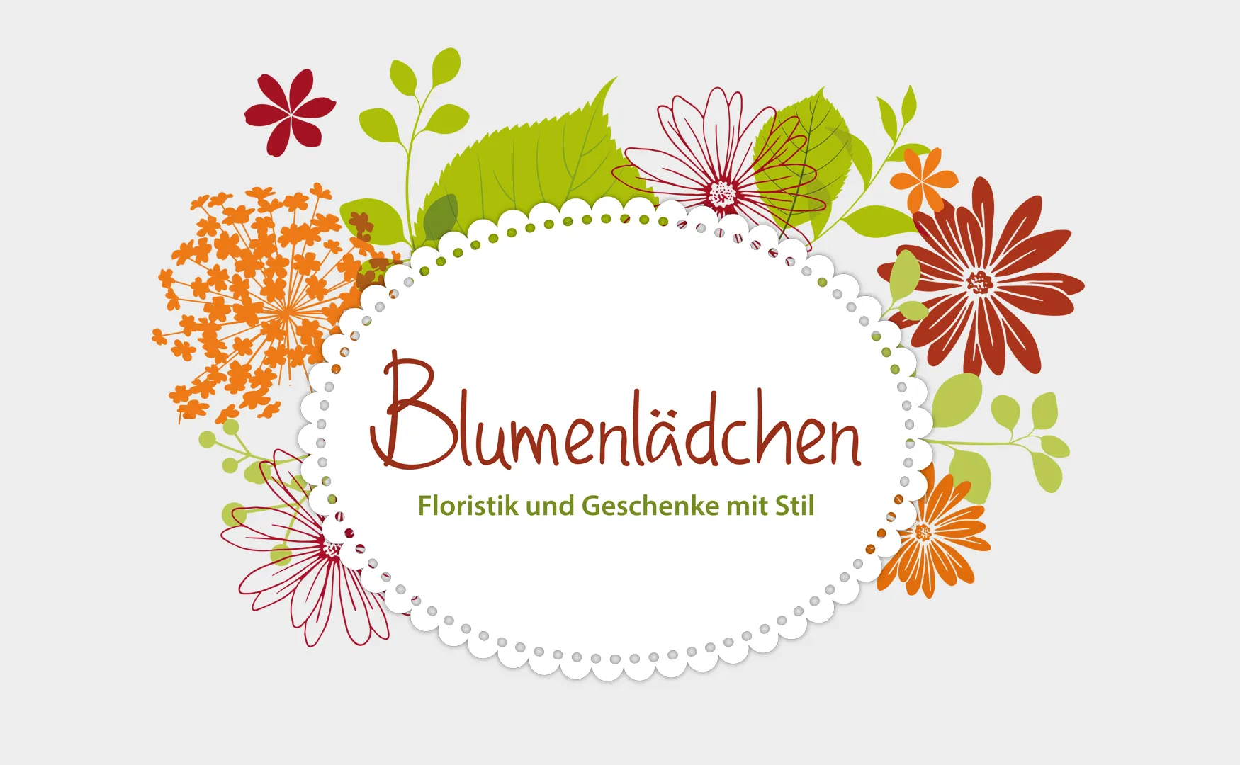 Logo des Blumenlädchens im floralen Rahmen aus bunten Blüten