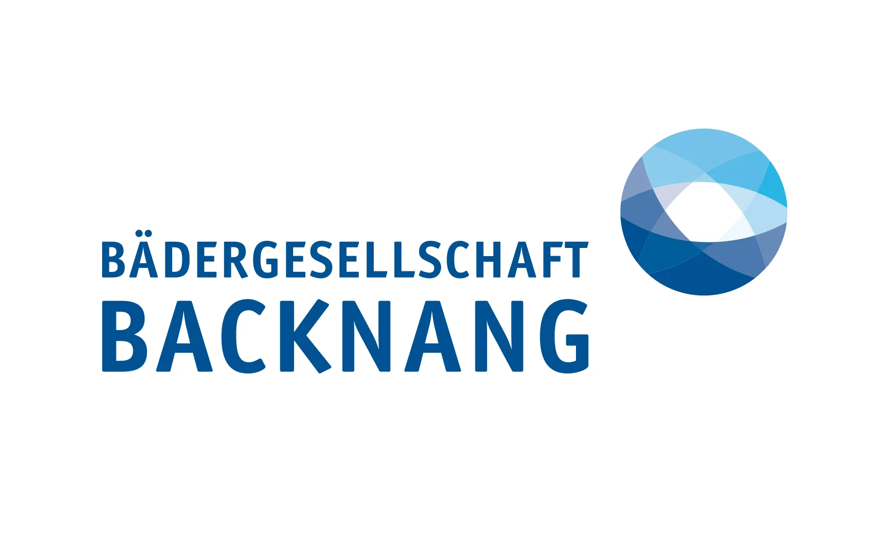Logo der Bädergesellschaft Backnang mit rundem Symbol aus blauen, geschwungenen Flächen