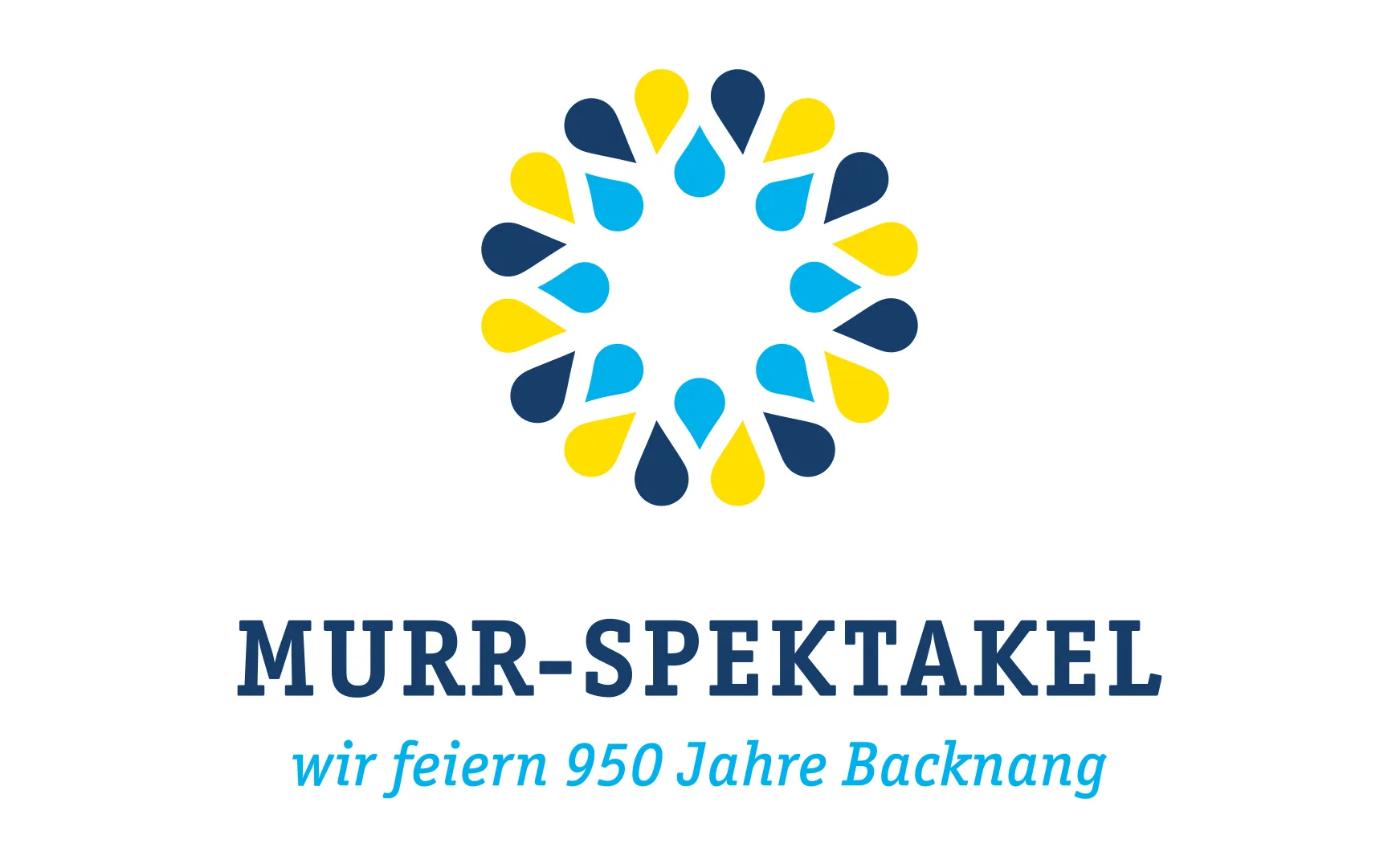 Logo des Murr-Spektakels aus Tropfen in Gelb und Blau mit Unterzeile 950 Jahre Backnang