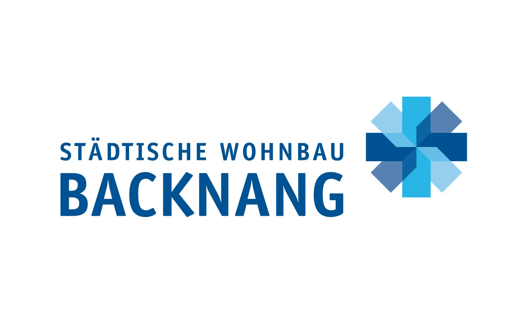 Logo der Städtischen Wohnbau Backnang mit blauem Symbol aus verschränkten Kreuzformen