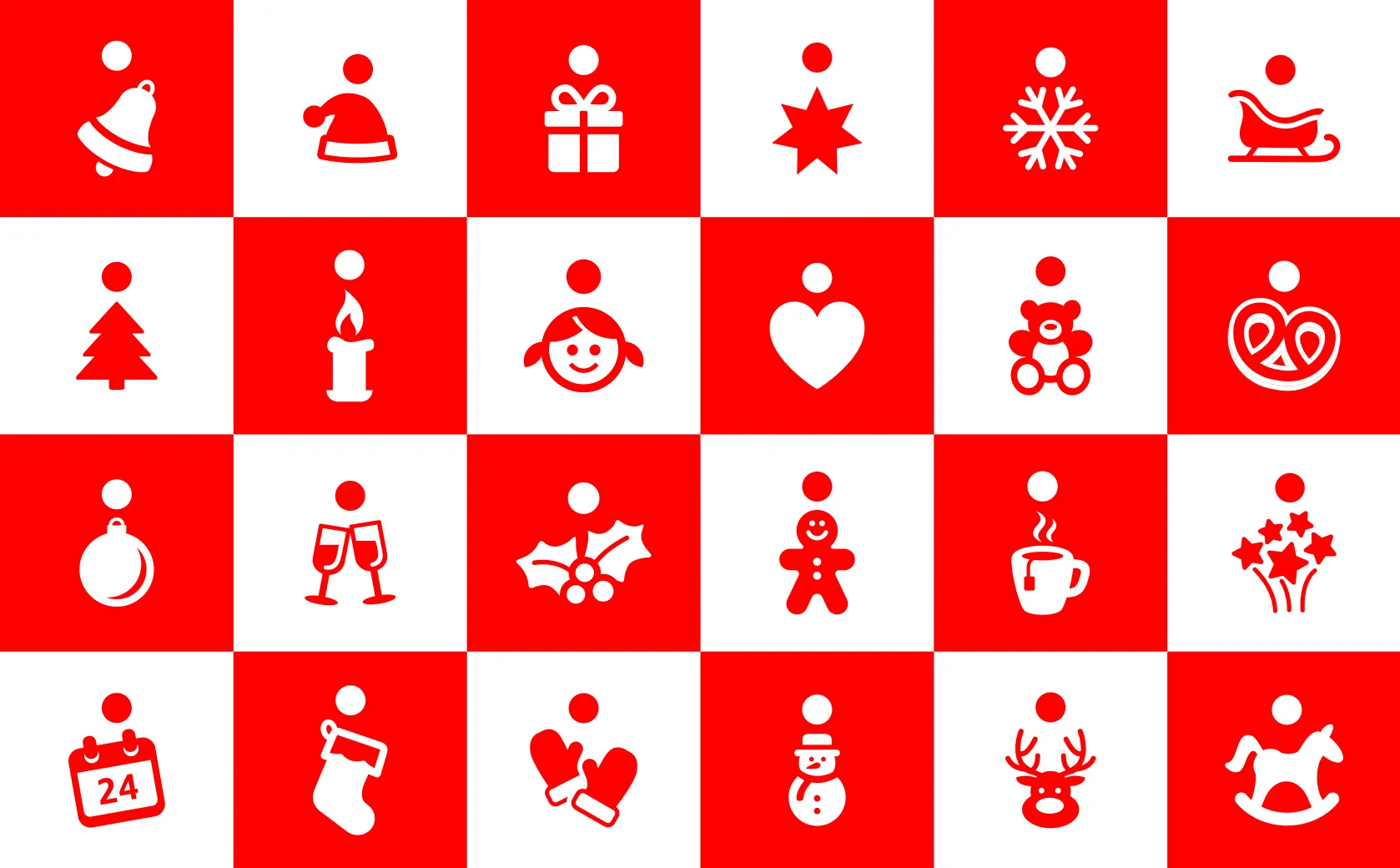 Rot-weißes Schachbrettraster mit weihnachtlichen Piktogrammen aus dem Gestaltungskonzept der Sparkasse Koblenz